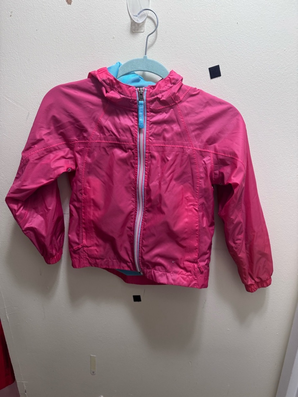 L.L. Bean Pink and Aqua Girls Hooded Windbreaker size 5/6